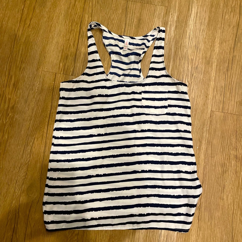 White and blue striped tank